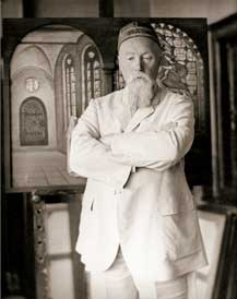 N. Roerich by his painting ”Glory to Hero”. 1933 or later