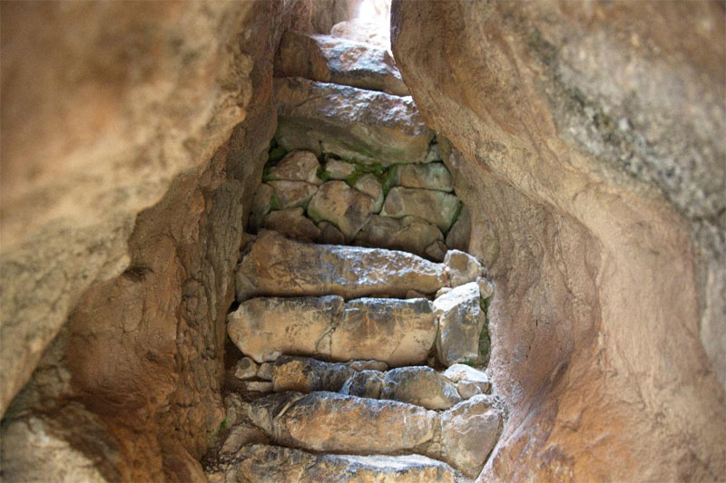 Man-made stone stairway leading to the middle of the right “ear”