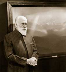 S. Roerich near his painting 'Kanchenjunga. Secret Hour'. Moscow. October 23, 1984.